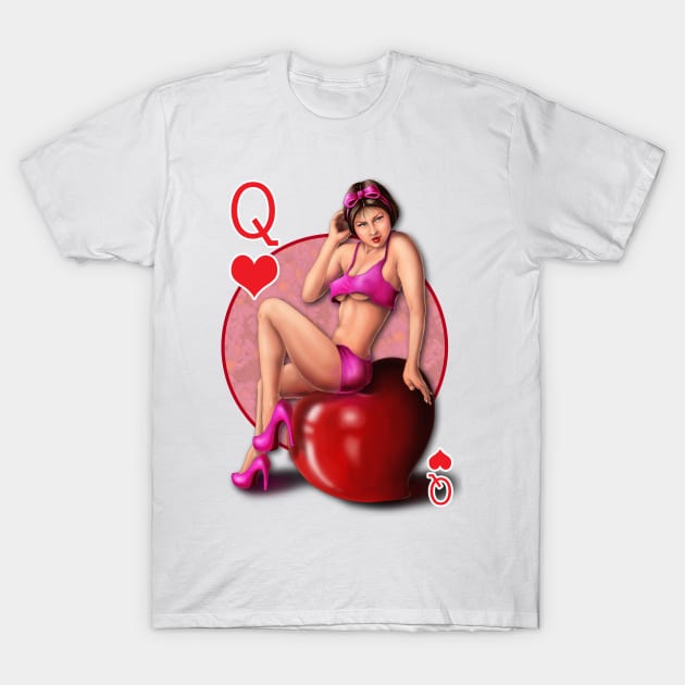 Queen of Hearts Pin Up Game Card T-Shirt by Jay Diloy